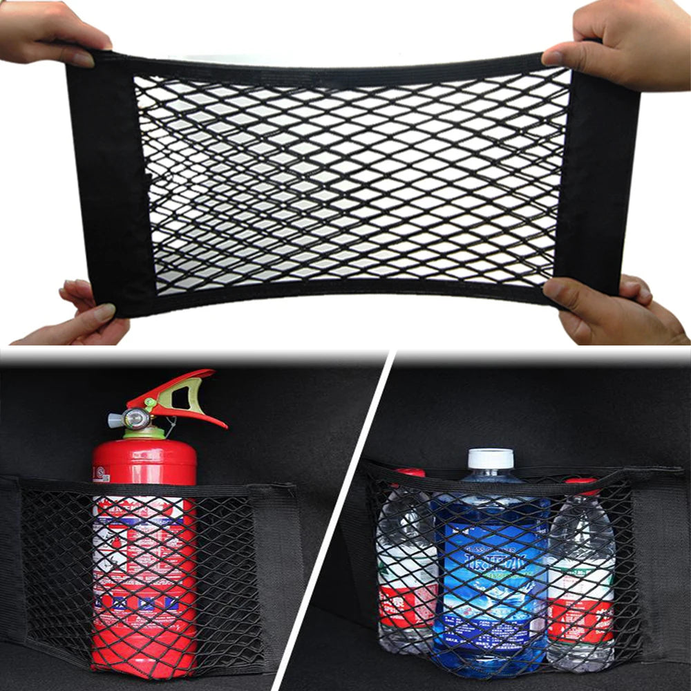Car Back Rear Elastic Net Mesh Pocket Trunk Paste Fixed Storage Bag - Delicate Leather