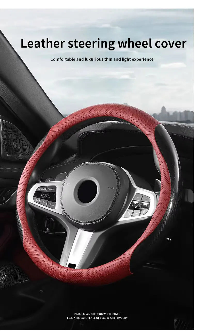 Universal Carbon Car Steering Wheel Cover - High-Quality Leather, Luxurious Grip, Easy Installation - Delicate Leather