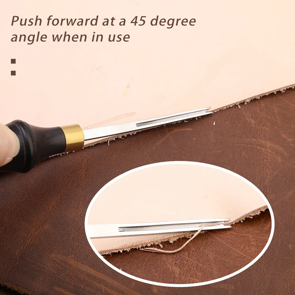 1PCS 0.6-2.25 MM Leather Edge Bevelers Wide Mouth Skiving Tool with Wooden Handle for DIY Leather Craft Professional