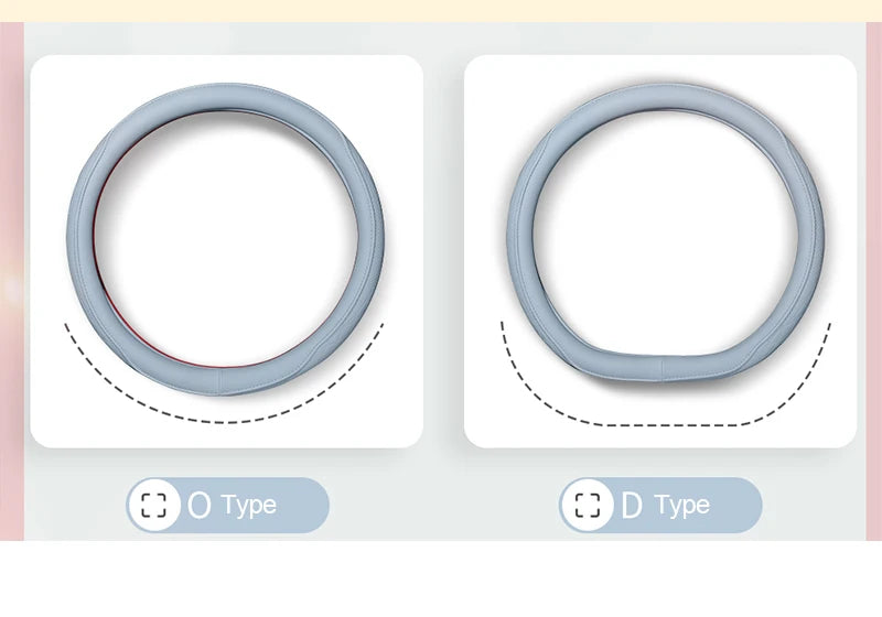 Motopets Car Anti-Slip Leather Steering Wheel Cover - Universal Protective Cover Fashion Style for 38cm Type D Steering Wheels - Delicate Leather