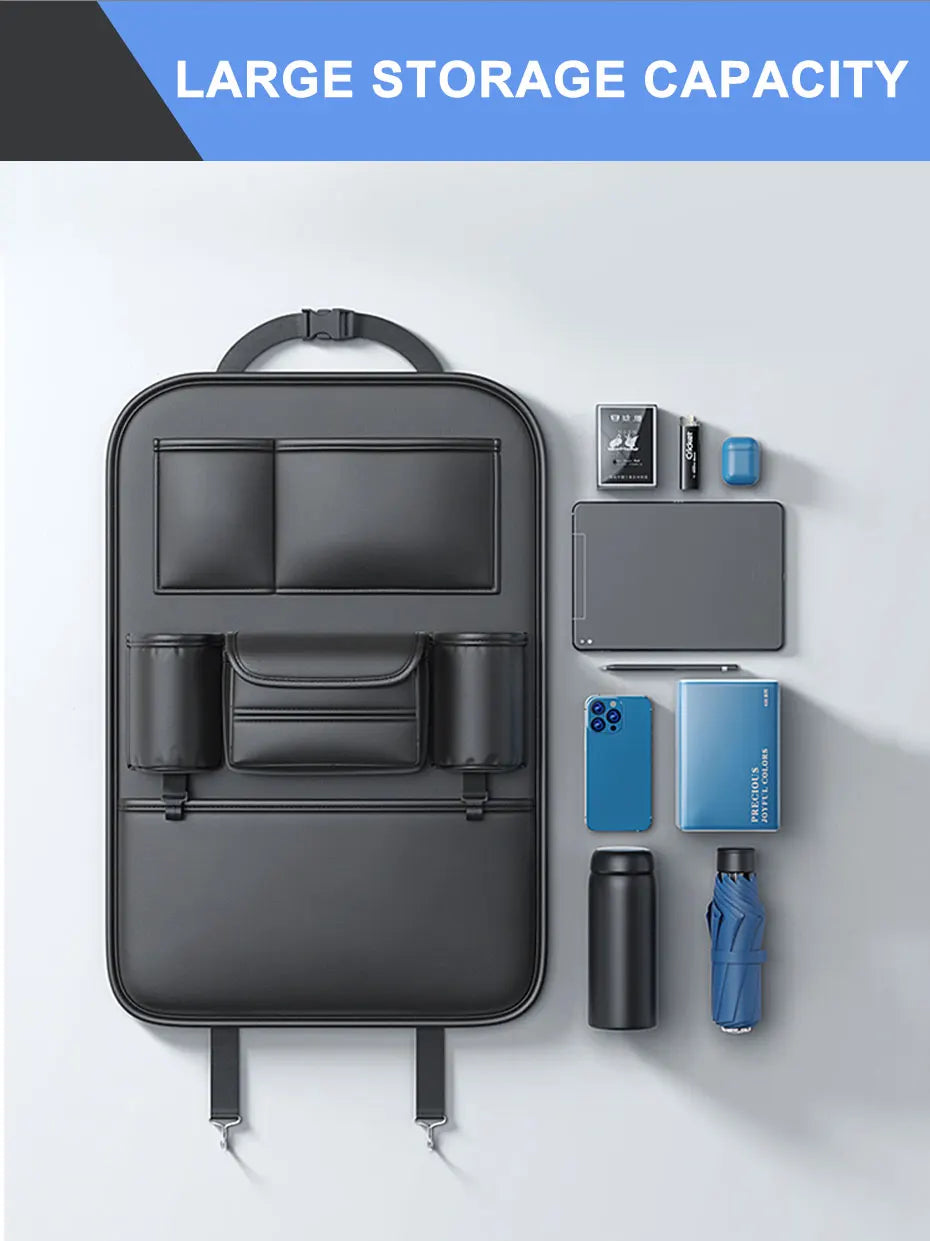 Car Seat Back Storage Bag - Multifunctional Anti-Kick Mats and Large Capacity Organizer Protector Pad, Custom Fit For Your Cars, Car Accessories - Delicate Leather