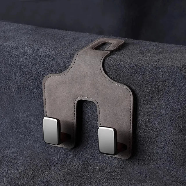 Car Seat Back Hook with Hidden Double Hooks - Upgraded Rear Interior Bag Storage and Small Item Collection - Delicate Leather