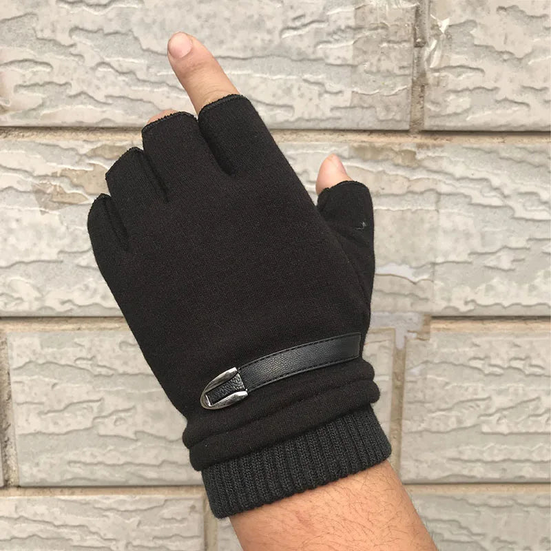 Men’s Driving Half Finger Gloves - Autumn Winter Outdoor Riding Warm Sports Gloves - Delicate Leather