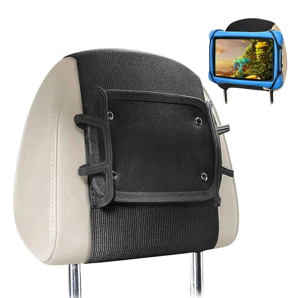 Universal Car Headrest Mount Holder - Stretchable Silicone Cover Adjustable Bracket for 7-10.5 Inch Tablets - Delicate Leather