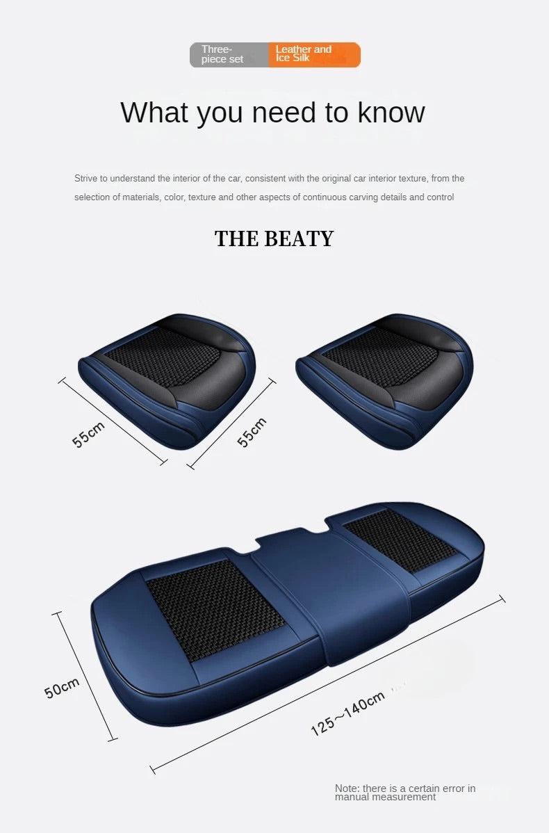 Full Coverage Car Seat Cover 3D Cushion Universal Fit Front and Rear Seats, Durable Synthetic Leather Car Interior Protector - Delicate Leather