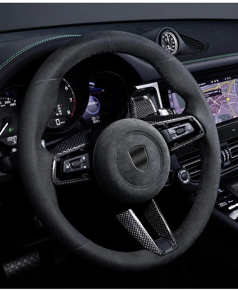 Car Steering Wheel Horn Cover Trim - Suede Interior Decorative Accessories - Delicate Leather