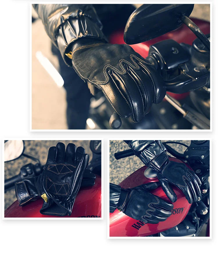 Men's Locomotive Retro Motorcycle Riding Gloves - Cowhide Leather, Anti-Slip, Touchscreen, Windproof, Vintage - Delicate Leather