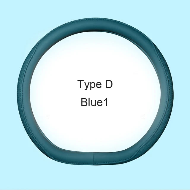 Motopets Car Anti-Slip Leather Steering Wheel Cover - Universal Protective Cover Fashion Style for 38cm Type D Steering Wheels - Delicate Leather