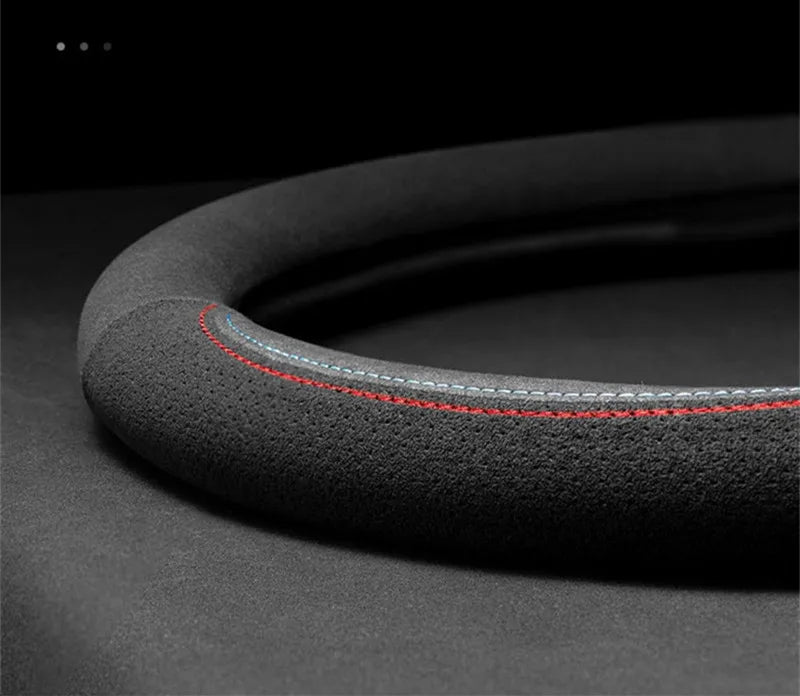 Car Steering Wheel Cover - Cowhide Suede Steering Wheel Wrap - Universal 37-38cm Breathable Steering Cover