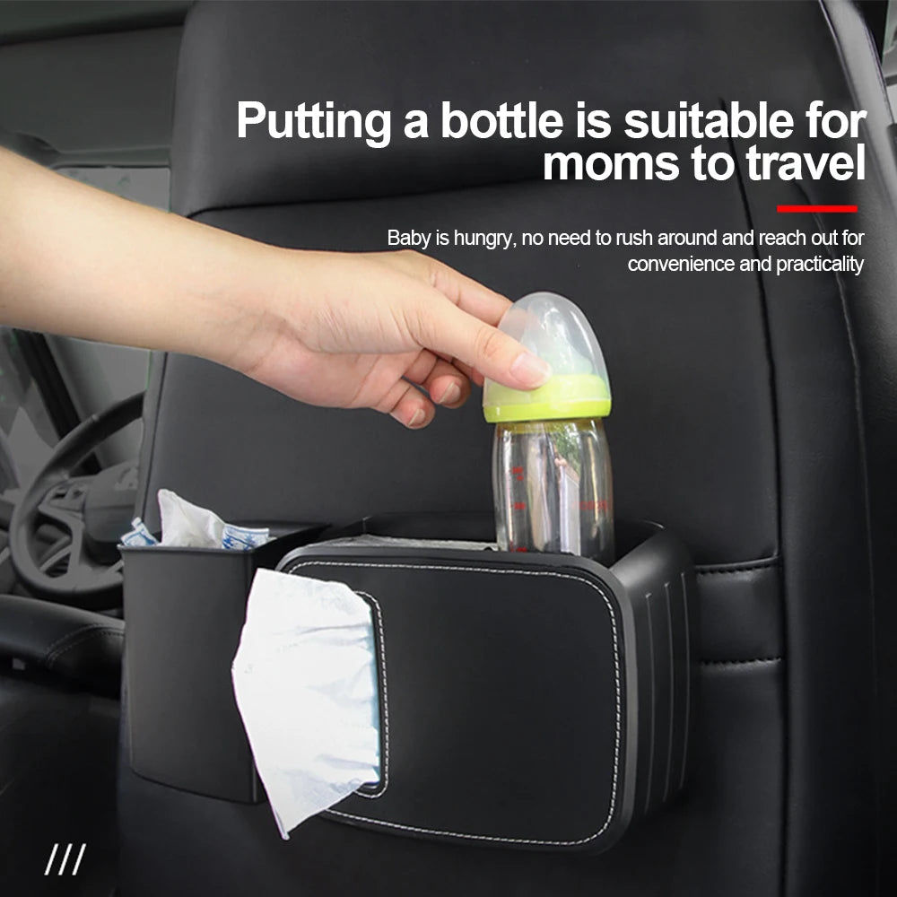 Car Seat Organizer - Back Rear Row Storage Box with Hook and Cup Holder, Custom Fit For Your Cars, Car Accessories - Delicate Leather