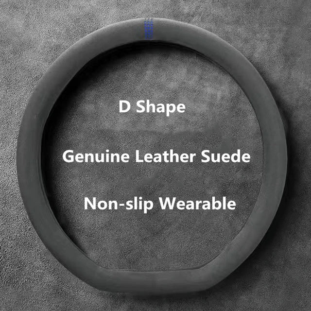 Car Steering Wheel Cover - Cowhide Suede Steering Wheel Wrap - Universal 37-38cm Breathable Steering Cover - Delicate Leather
