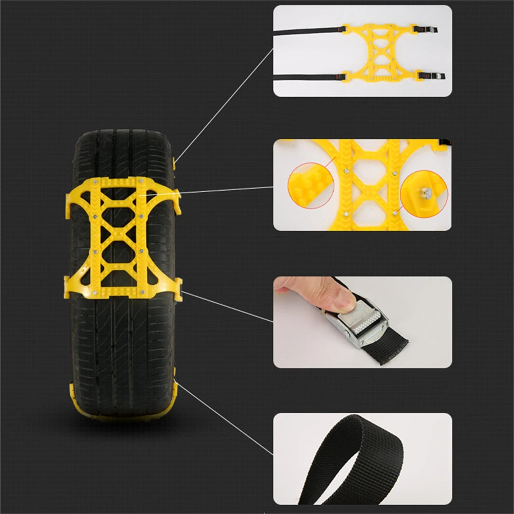 Snow Chain 6PCS Urethane Set - Wheel Ties Belts Car Tires Chains Winter Anti-slip Chain - Delicate Leather