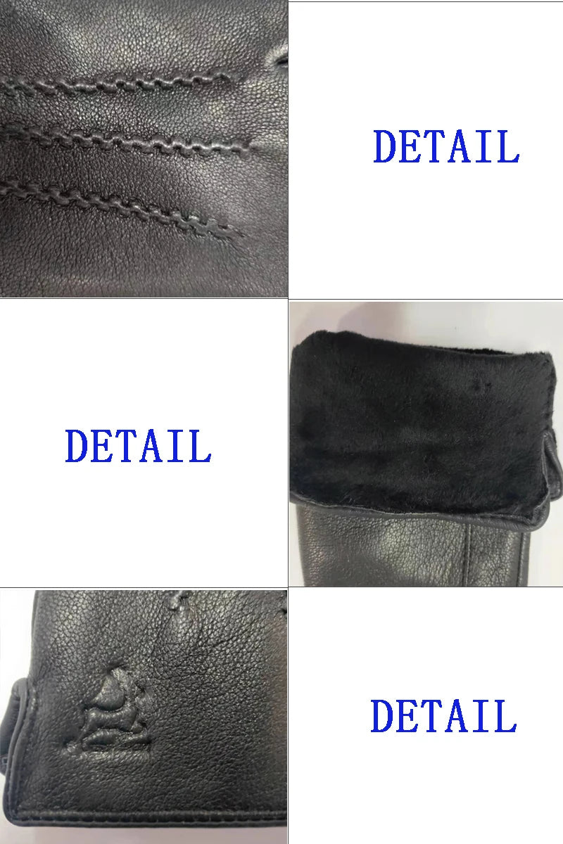 Men's 100% Sheepskin Gloves - Deer Skin Pattern, Warm and Soft Leather Gloves with Plush Lining - Delicate Leather