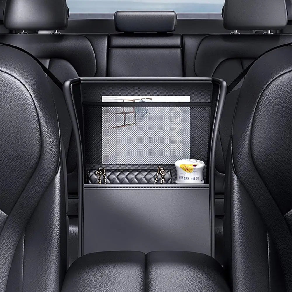 Car Front Seats Between Storage Bag - Auto Seat Back Handbag Holder and Tissue Box with Multiple Pockets - Delicate Leather