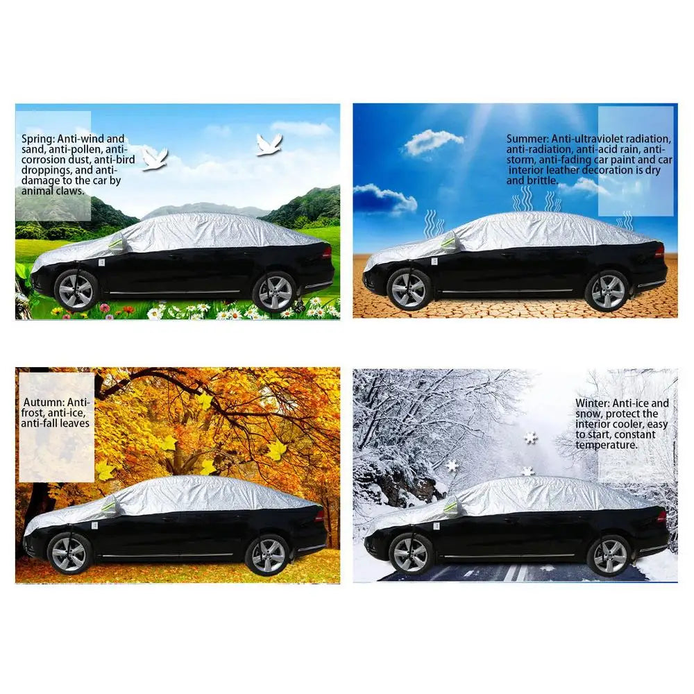 Half Car Sunshade Cover Universal Sunscreen Heat Insulation Auto Body Cover for SUVs, All Seasons Protection