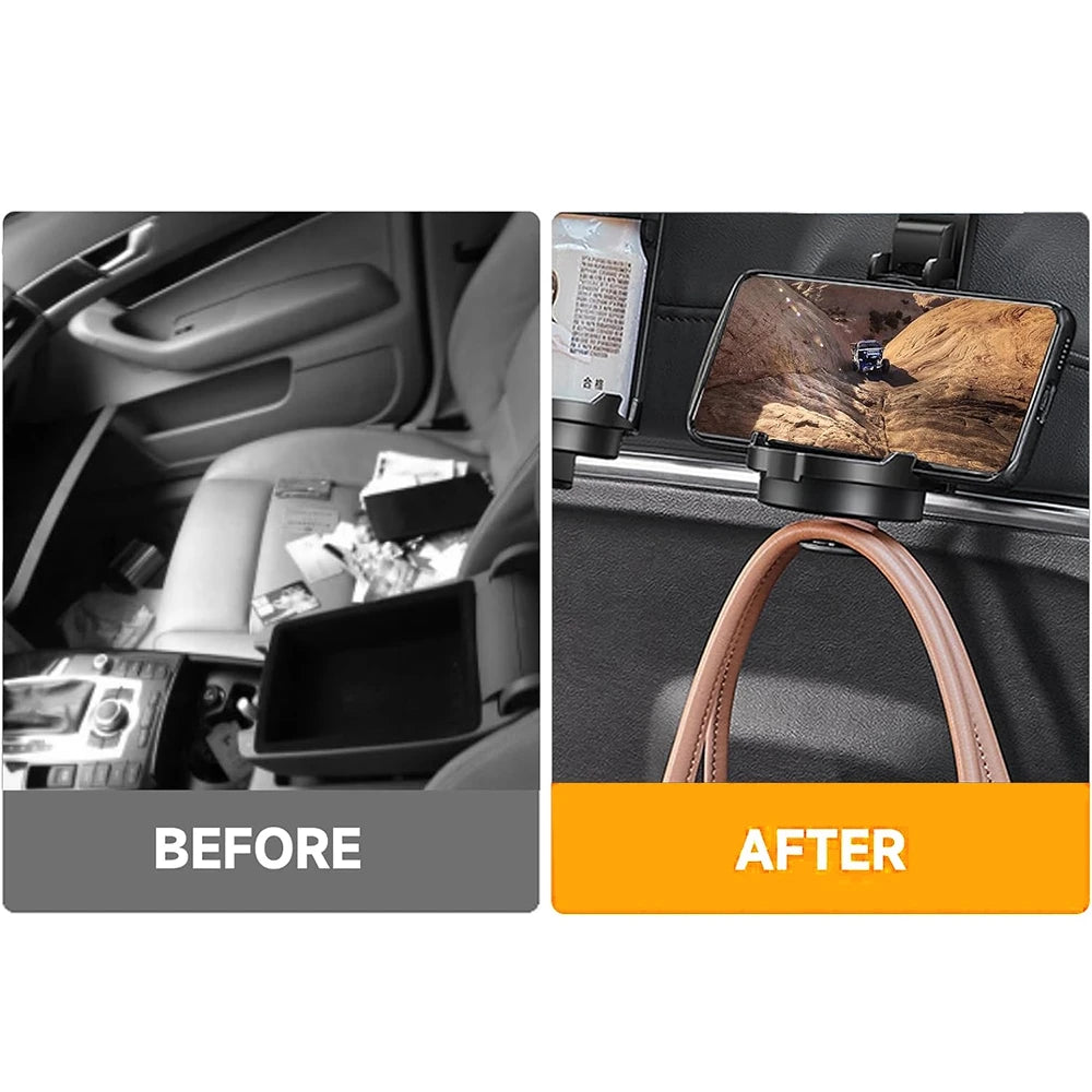 Multifunctional Car Hook Storage Tray - Seat Back Cup Holder and Phone Holder - Delicate Leather