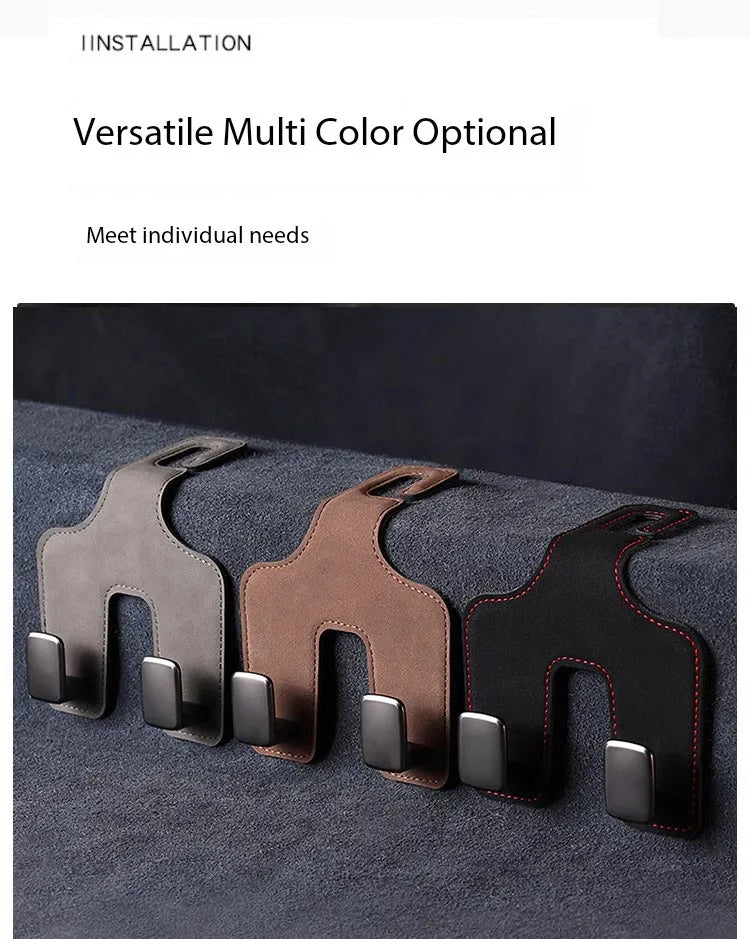 Car Seat Back Hook with Hidden Double Hooks - Upgraded Rear Interior Bag Storage and Small Item Collection - Delicate Leather