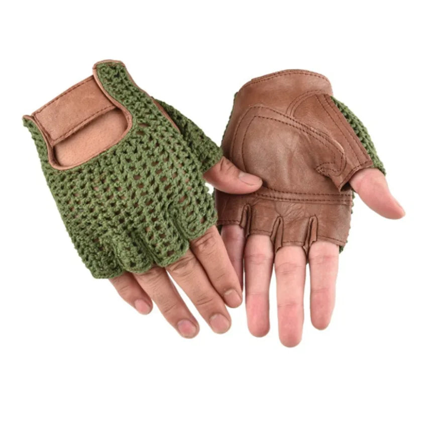 Leather Mesh Fingerless Gloves - Motocross, Fishnet, Car Driving, Tactical, Motorcycle Accessories, Work, Cycling Men's Gloves