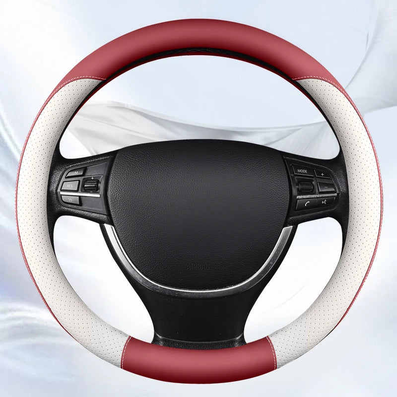 Motocovers Car Anti-Slip Leather Steering Wheel Cover - Universal Car Steering Wheel Protective Cover - Fashion Style - 38cm - Type O and D - Delicate Leather