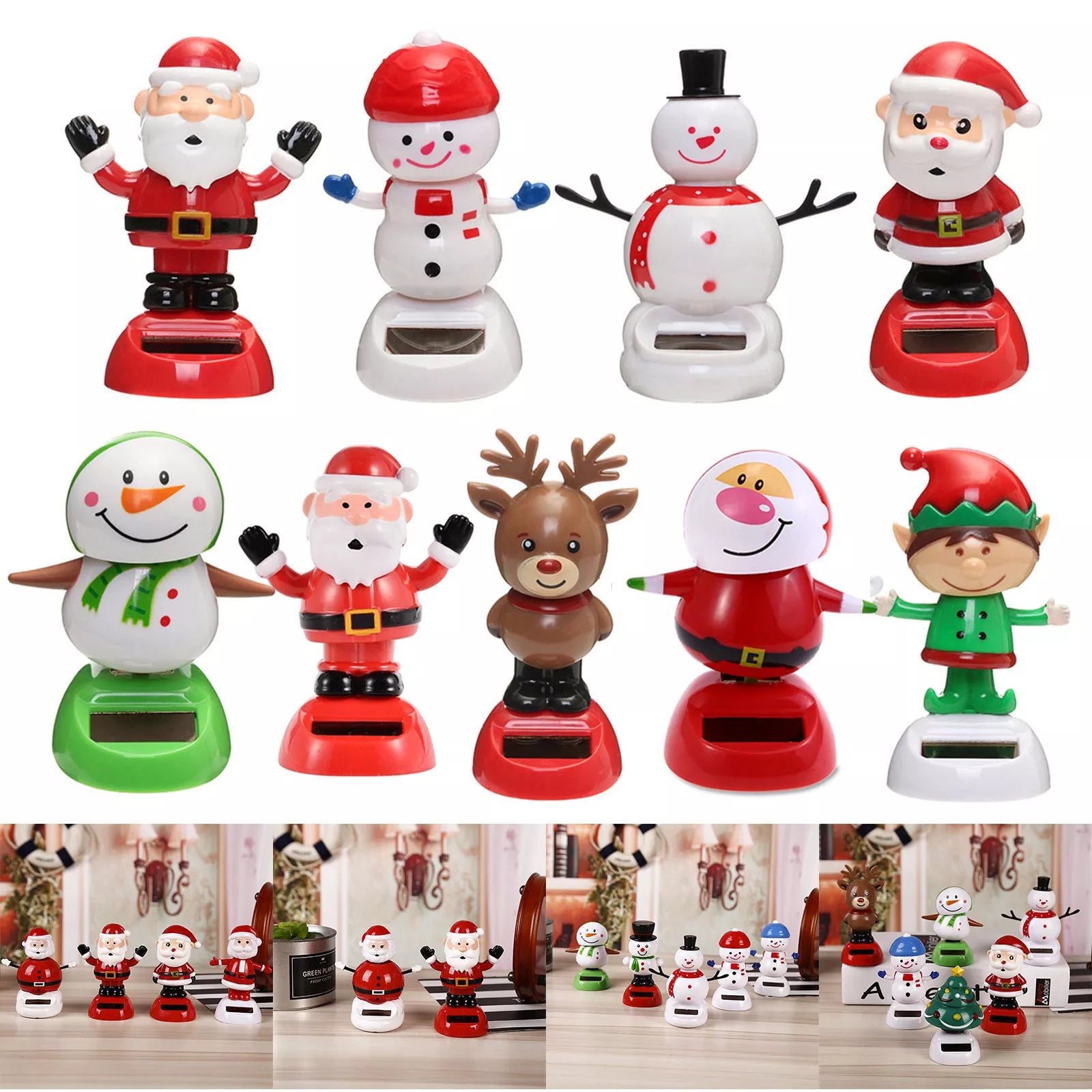 2023 Christmas Cute Car Ornament Solar Dancing Christmas Tree Snowman Santa Claus Elk Automatic Swing Car Interior Decoration