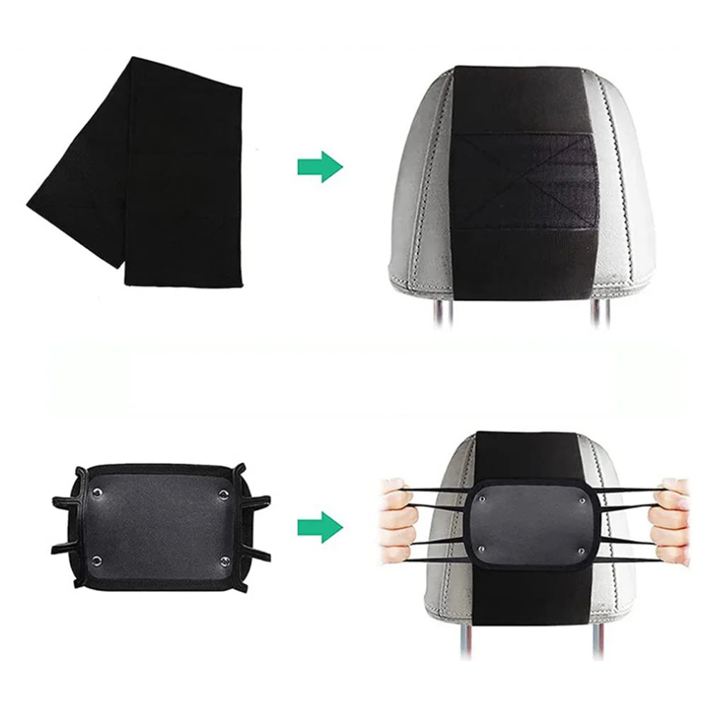 Universal Car Headrest Mount Holder - Stretchable Silicone Cover Adjustable Bracket for 7-10.5 Inch Tablets - Delicate Leather