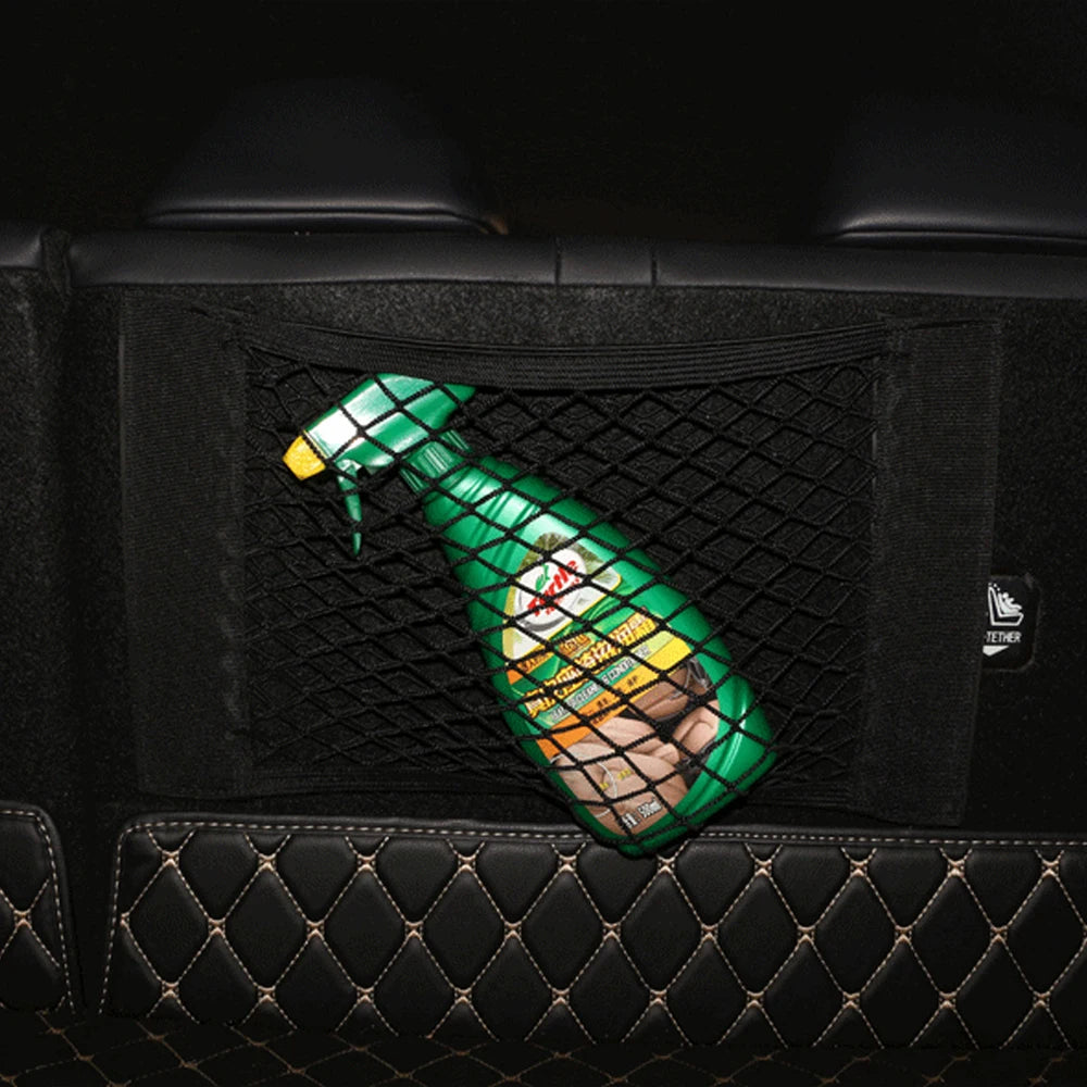 Car Back Rear Elastic Net Mesh Pocket Trunk Paste Fixed Storage Bag - Delicate Leather