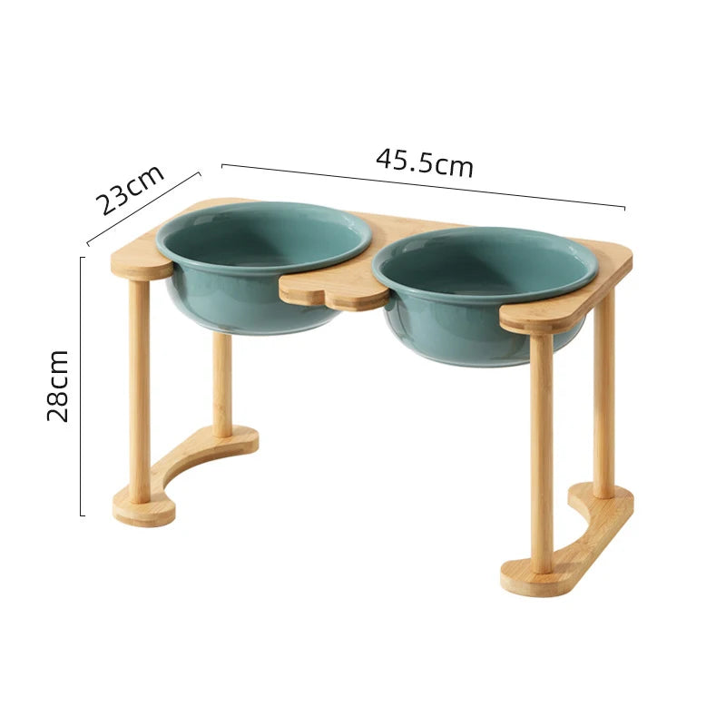 Big Dogs Dining Table Elevated Pet Double Food Water Bowls with Wooden Stand Medium Dog Drinking Eating Feeding Feeders - Delicate Leather