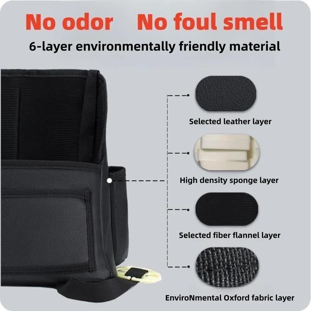 Car Seat Middle Hanger Storage Bag - Auto Handbag Holder Between Seats with Tissue and Water Cup Pockets - Interior Stowing and Tidying Solution - Delicate Leather