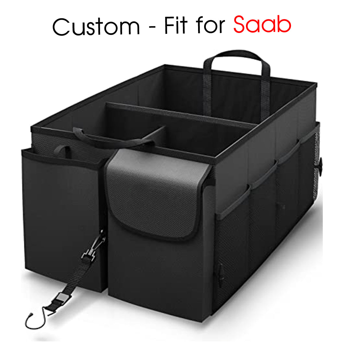 Car Trunk Organizer - Collapsible, Custom-Fit For Saab, Multi-Compartment Automotive SUV Car Organizer for Storage w/ Adjustable Straps - Car Accessories for Women and Men DLSU232 - Delicate Leather