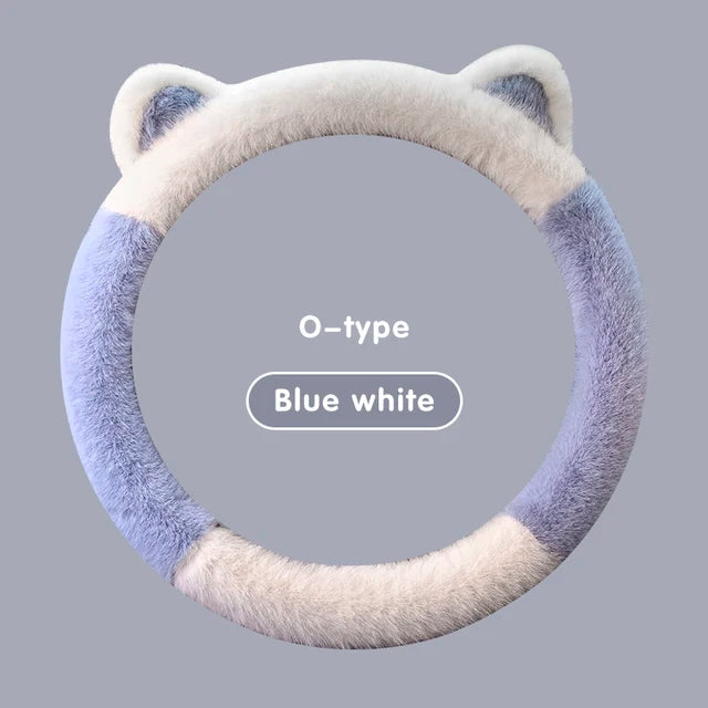 Winter Plush Soft Short Hair Car Steering Wheel Cover - High Density Cute Decoration Steering Wheel Anti Slip Protection Cover - Delicate Leather