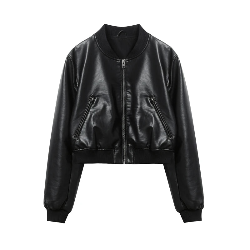 Women's 2024 New Vintage Imitation Leather Bomber Jacket Coat - Women's Style