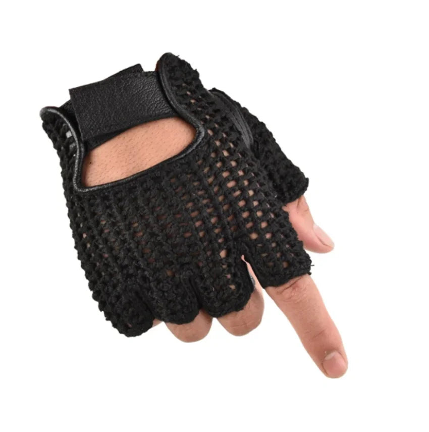 Leather Mesh Fingerless Gloves - Motocross, Fishnet, Car Driving, Tactical, Motorcycle Accessories, Work, Cycling Men's Gloves