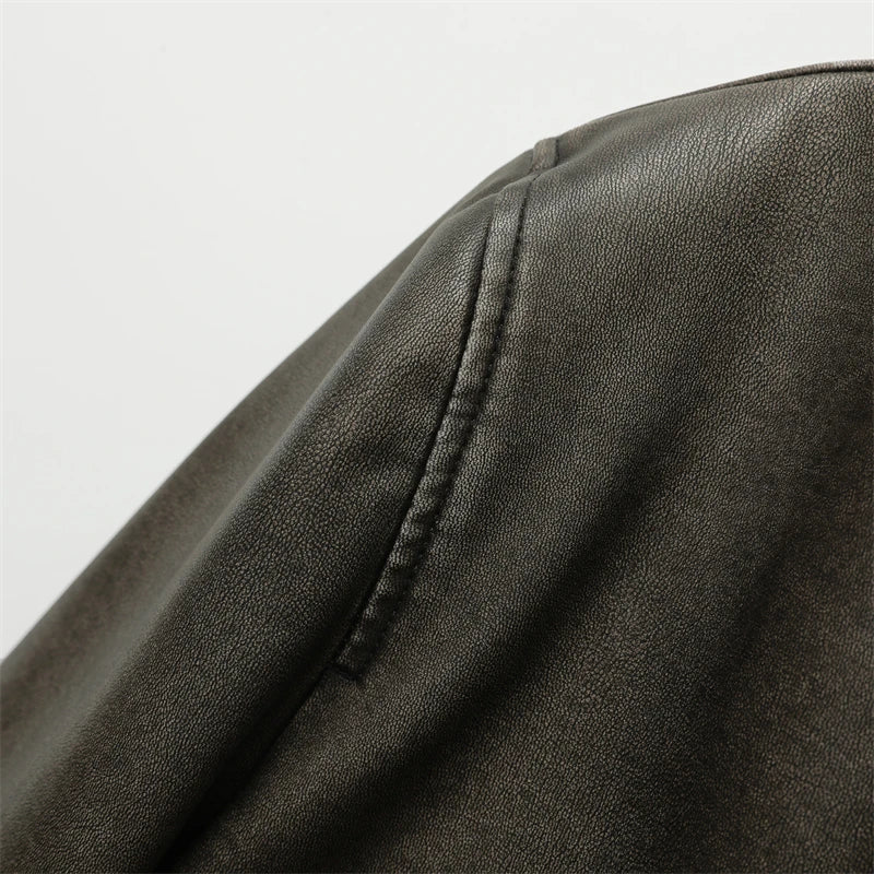 Women's 2024 New Vintage Imitation Leather Bomber Jacket Coat - Women's Style