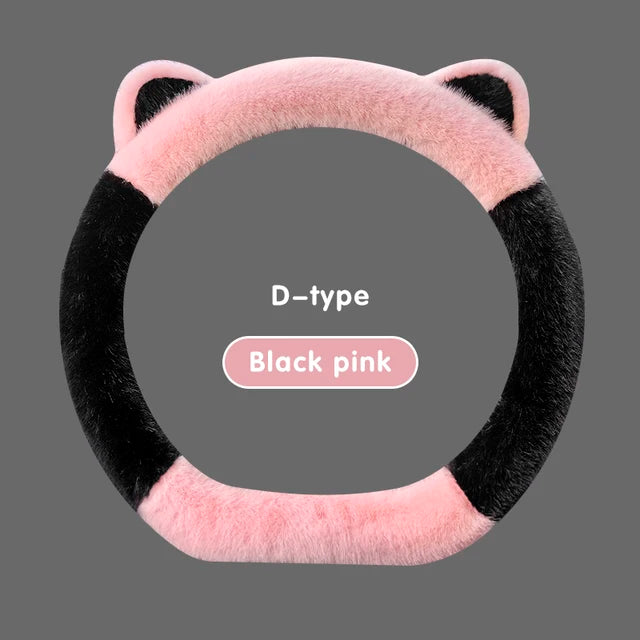 Winter Plush Soft Short Hair Car Steering Wheel Cover - High Density Cute Decoration Steering Wheel Anti Slip Protection Cover - Delicate Leather