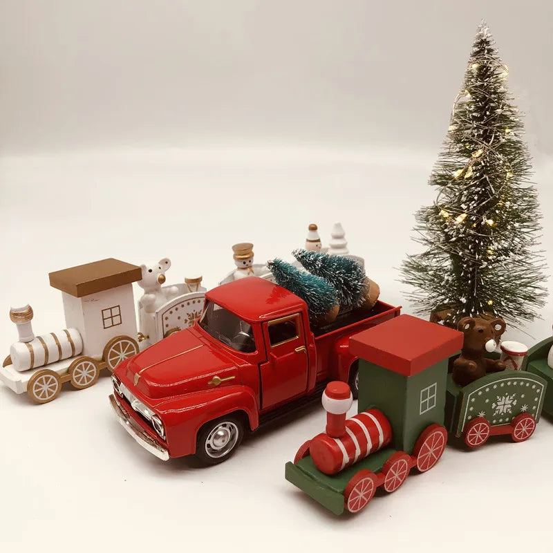 2023 New Year Gifts Christmas Red Truck Ornaments Kids Toys Christmas Gifts Vintage Metal Car Xmas Calendar Train 2022 Navidad