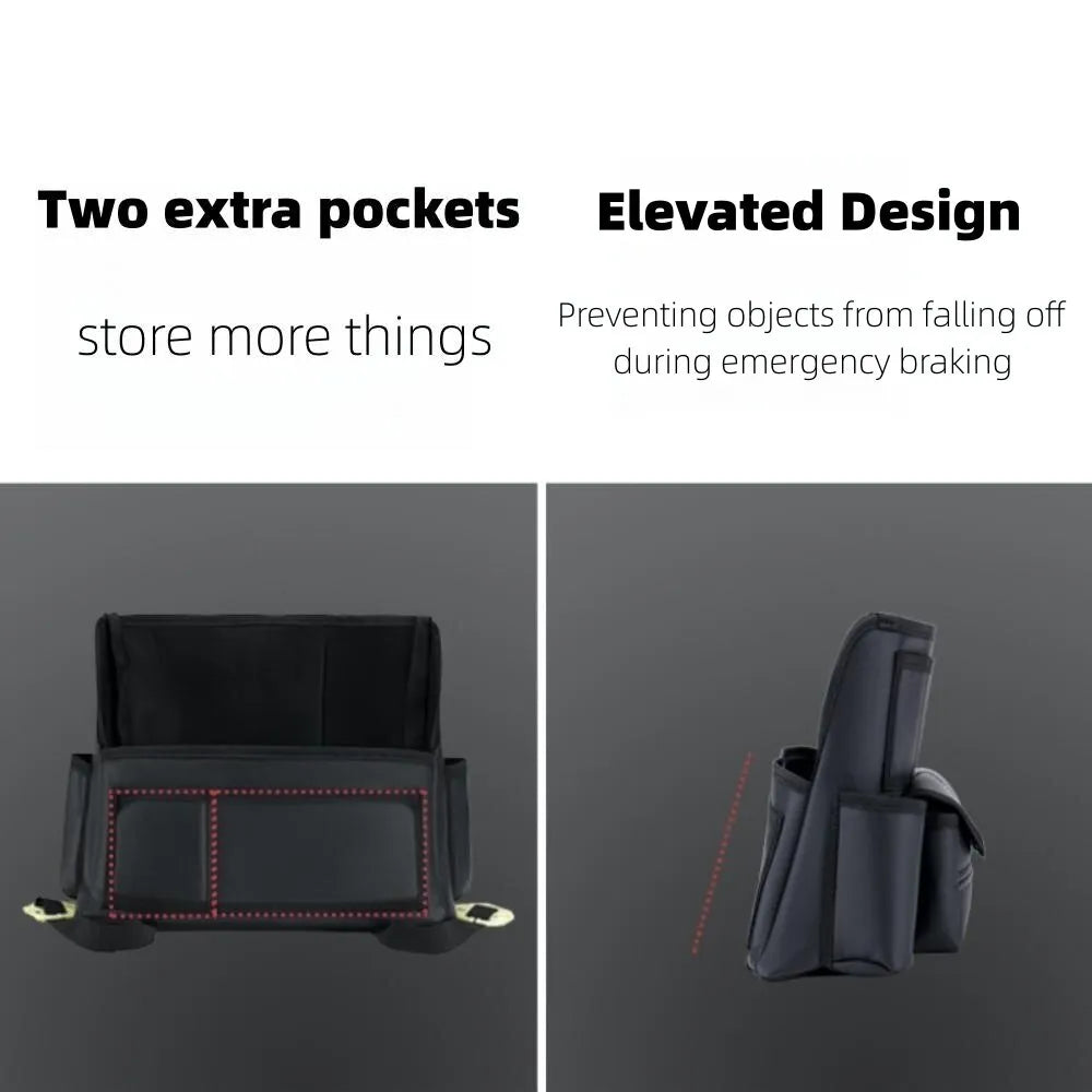 Car Seat Middle Hanger Storage Bag - Auto Handbag Holder Between Seats with Tissue and Water Cup Pockets - Interior Stowing and Tidying Solution - Delicate Leather