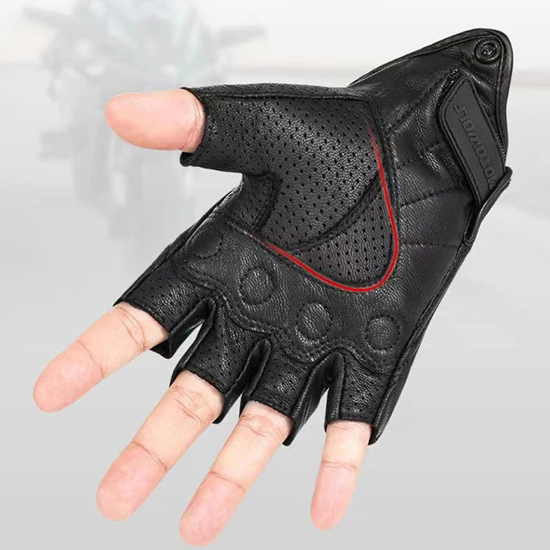 Summer Motorcycle Fingerless Gloves - Goatskin Leather Half Finger Motocross Accessories - Delicate Leather