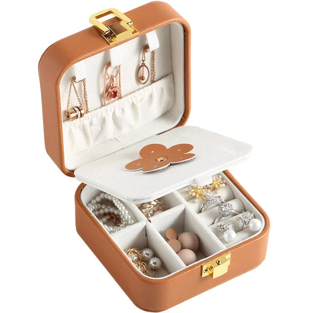 PU Leather Portable Double Layer Jewelry Storage Box with Mirror - Delicate Leather