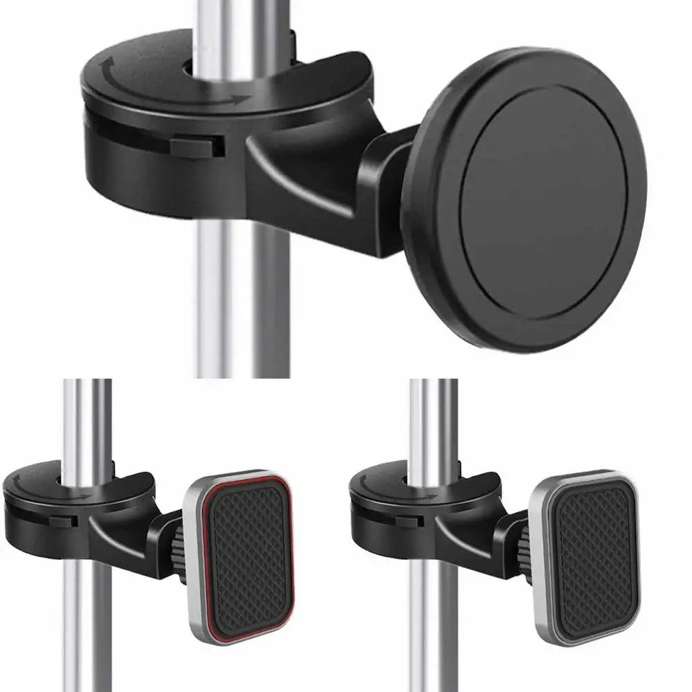 Car Headrest Hook with Magnetic Phone Holder - 360 Degree Rotating Car Rear Seat Phone Bracket and Purse Bag Hooks - Delicate Leather