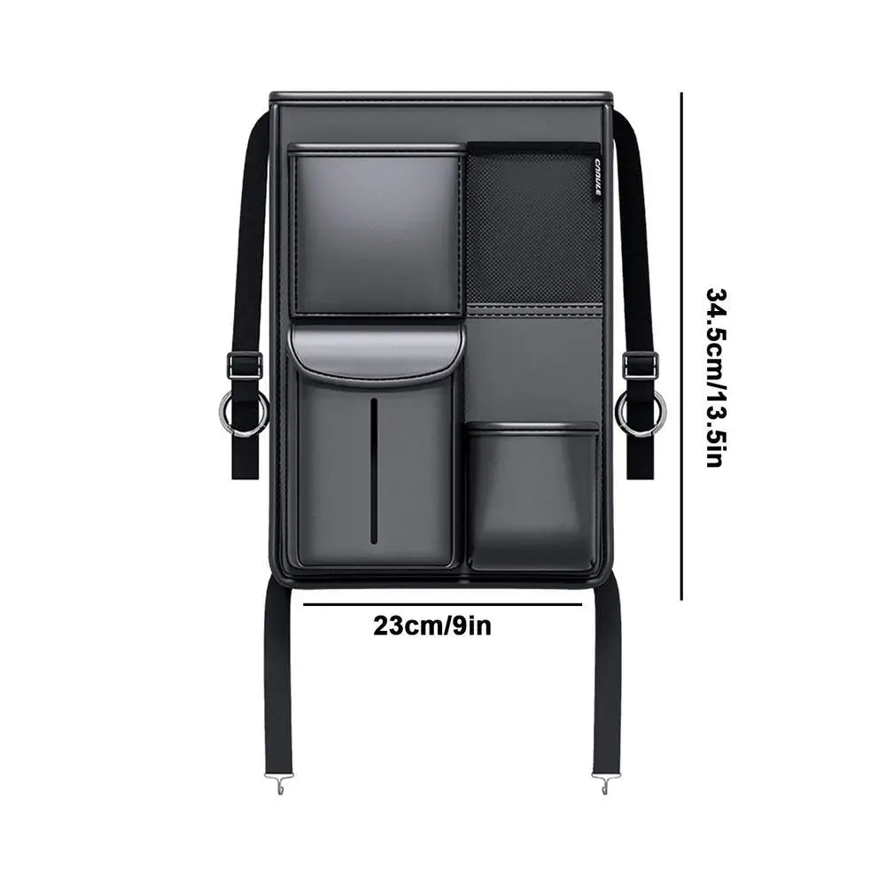 Car Front Seats Between Storage Bag - Auto Seat Back Handbag Holder and Tissue Box with Multiple Pockets - Delicate Leather