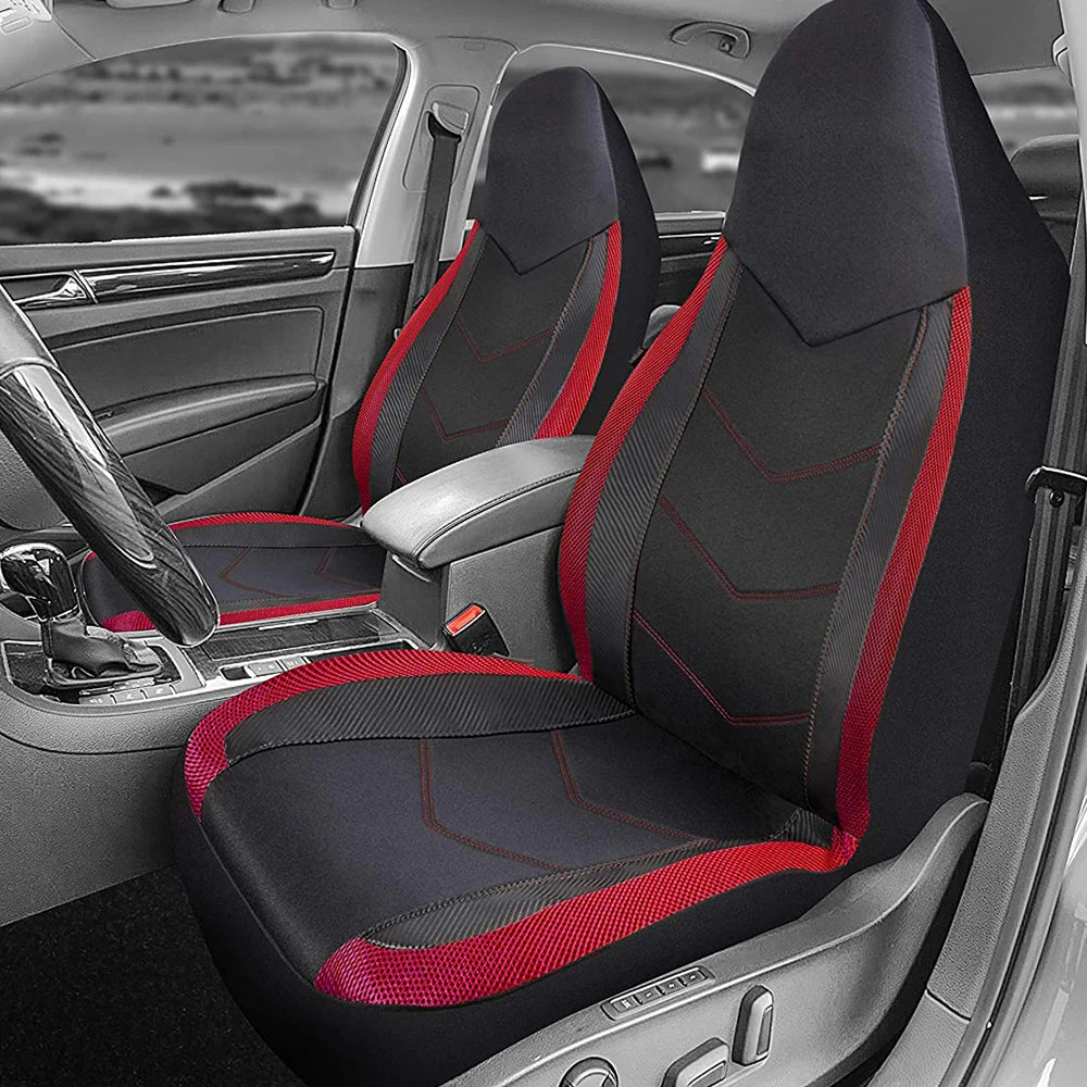 Sporty High Back Air Mesh Car Seat Covers - Airbag Compatible, Suitable for Most Cars, SUVs, Trucks, and Vans - Delicate Leather