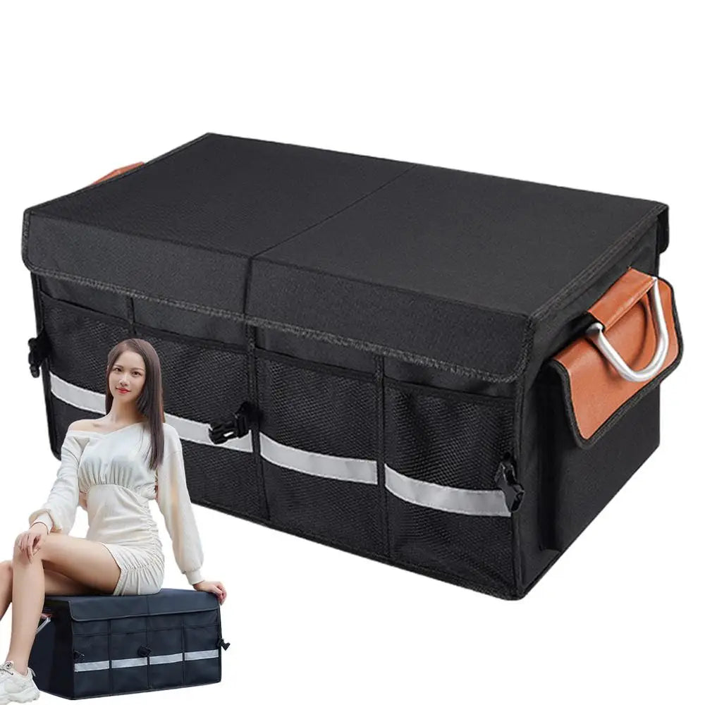 Large Capacity Car Trunk Organizer Storage Bag - Auto Rear Trunk Travel Collapsible Storage Box with Multipockets - Delicate Leather