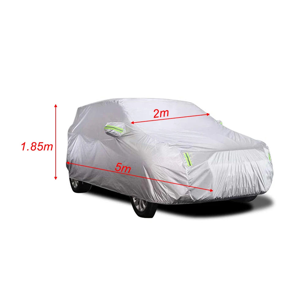 Car Cover Full Covers with Reflective Strip - Dustproof, UV & Scratch-Resistant Sunscreen Protection for 4X4/SUV Business Car - Delicate Leather