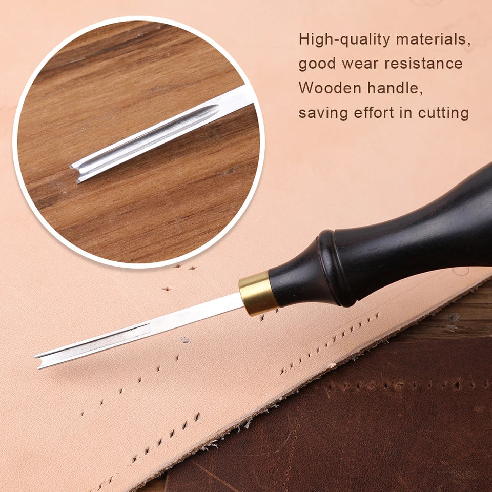 1PCS 0.6-2.25 MM Leather Edge Bevelers Wide Mouth Skiving Tool with Wooden Handle for DIY Leather Craft Professional