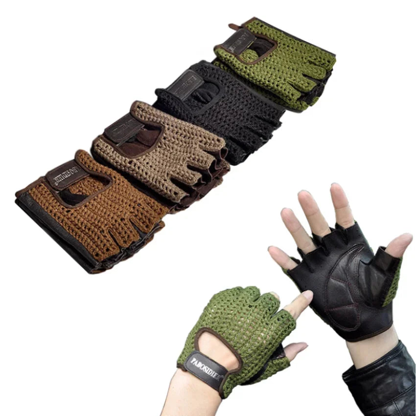 Leather Mesh Fingerless Gloves - Motocross, Fishnet, Car Driving, Tactical, Motorcycle Accessories, Work, Cycling Men's Gloves