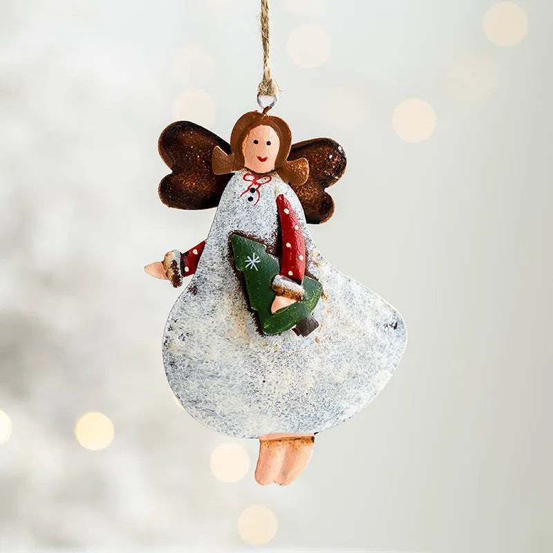 Christmas Iron Pendant Ornaments Retro Christmas Tree Pendant Vintage Santa Claus Snowman Cute Angel Ornament Pendant navidad