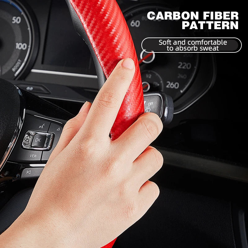 1Pair Carbon Fiber Leather Car Steering Cover - Universal Non-Slip Booster Cover