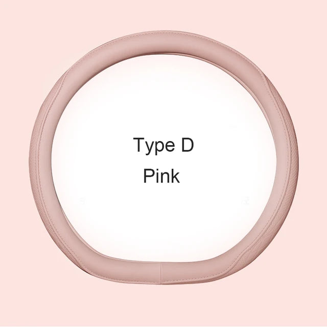 Motopets Car Anti-Slip Leather Steering Wheel Cover - Universal Protective Cover Fashion Style for 38cm Type D Steering Wheels - Delicate Leather