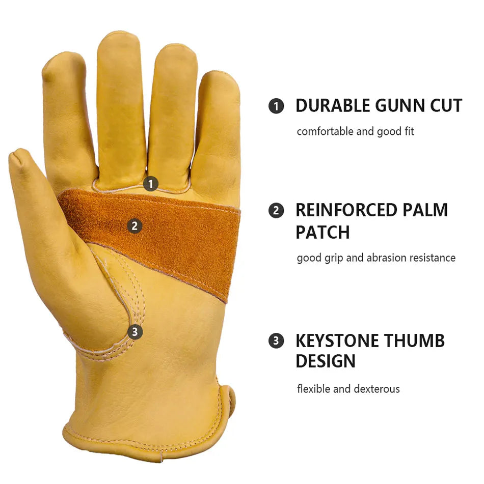 Cowhide Work Gloves - Leather Motorcycle Driver, Cycling, Outdoor Sports, Racing, Security Protection Safety Riding Gloves - Delicate Leather