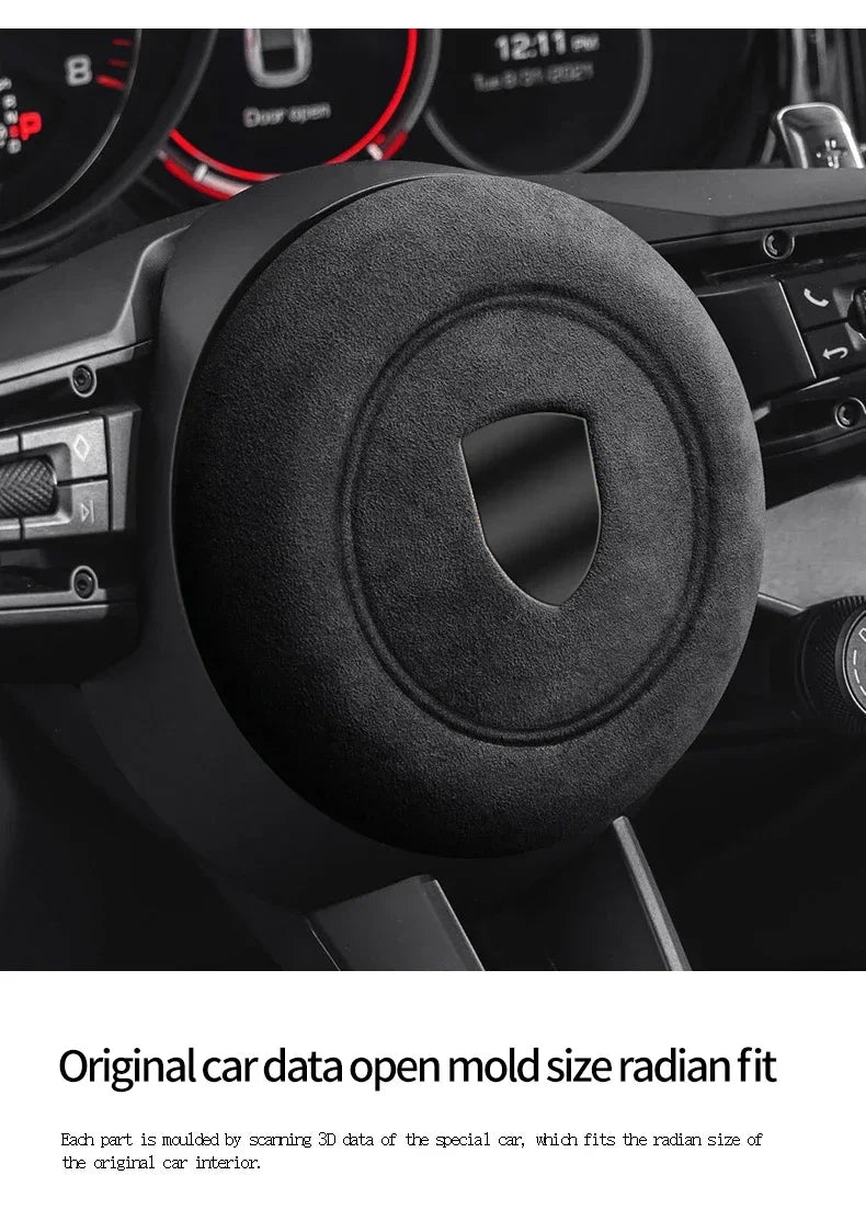 Car Steering Wheel Horn Cover Trim - Suede Interior Decorative Accessories - Delicate Leather